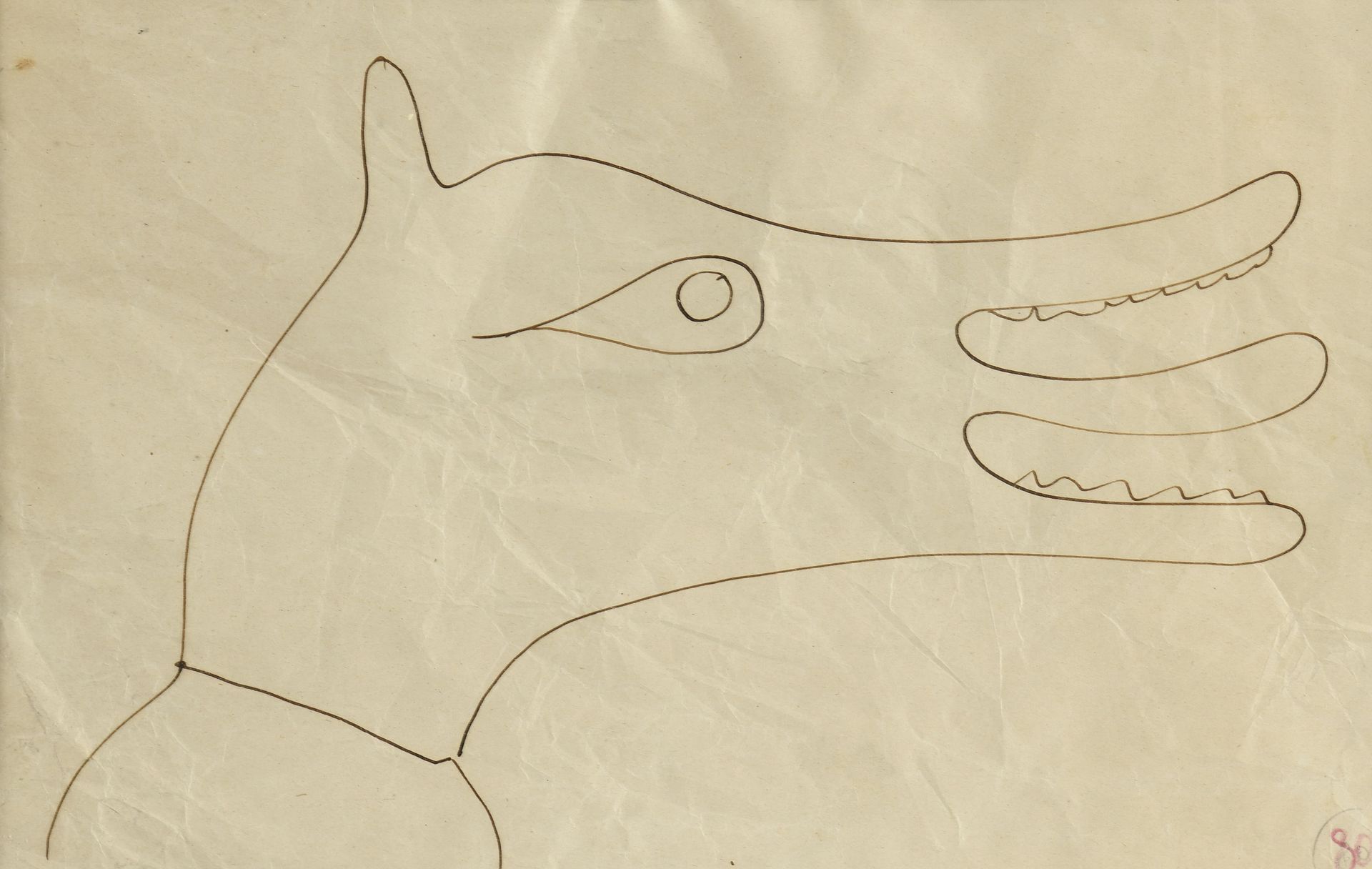 Null André DERAIN (1880-1954)
一个神奇动物的头
棕色水墨画(钢笔)，无签名，封面上标有艺术家的名字。 皱巴巴的叶子。 不详
皱巴巴&hellip;