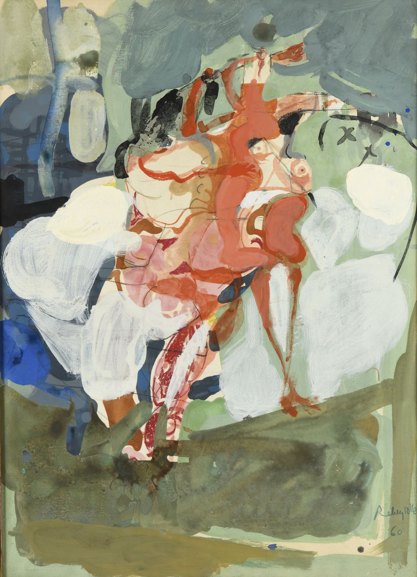 Null Paul REBEYROLLE (1926-2005)
裸体，1960年
混合媒体，石版画背景上的油画、水粉和墨水，右下角有签名和日期。 64.5 x&hellip;