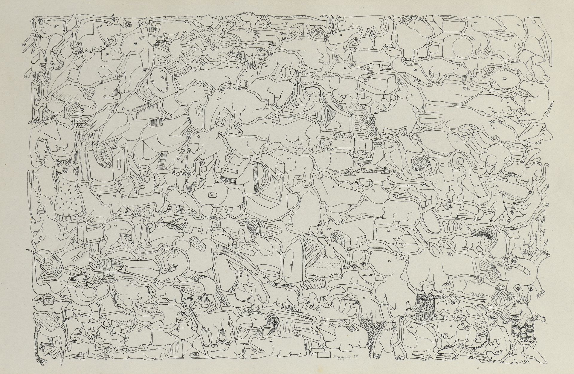 Null François MEZAPELLE (生于1955年)
无题，1988
水墨画（钢笔），中心下方有签名和日期。
非常轻微的狐臭。
30.5 x 47&hellip;