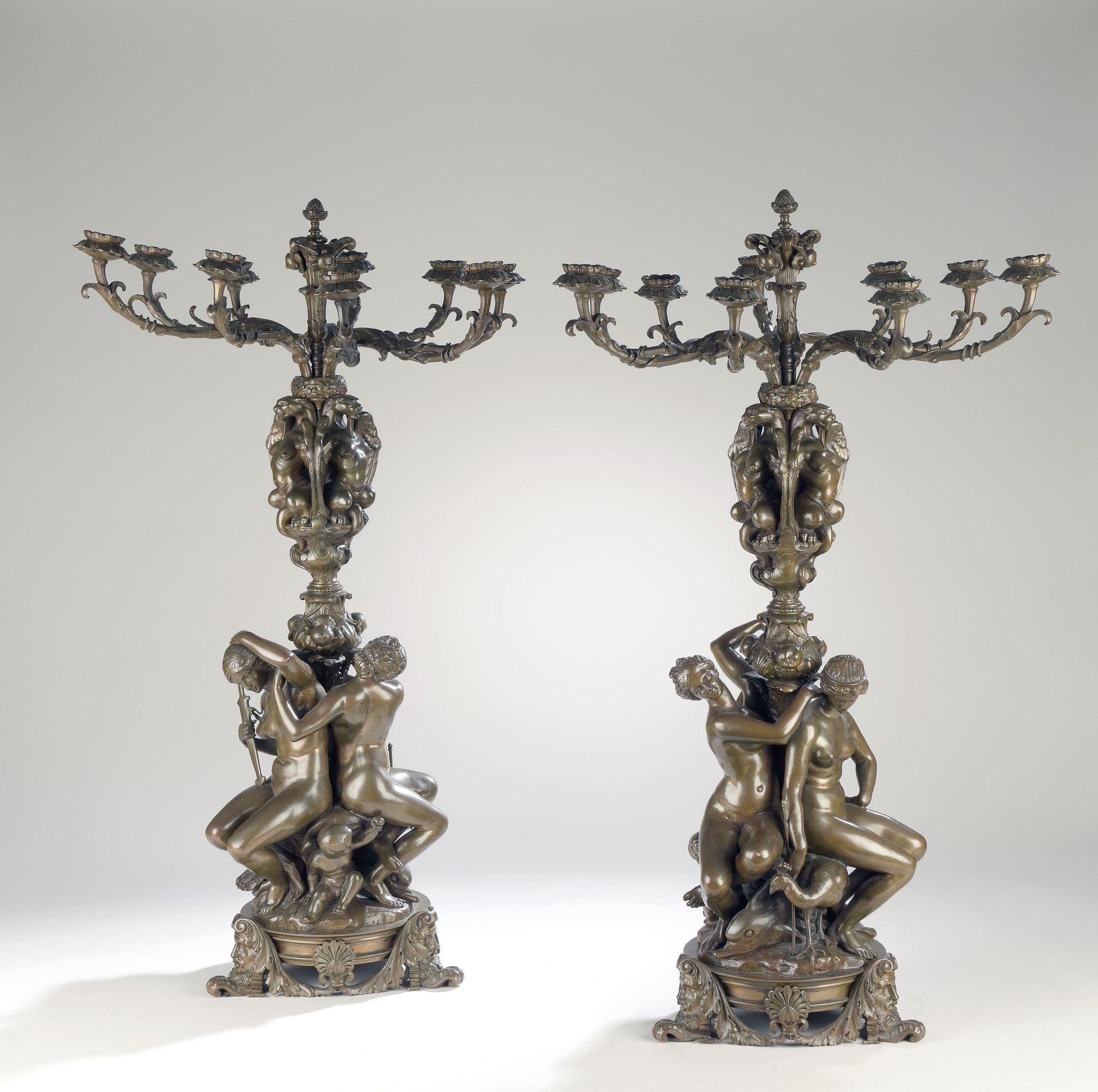Null Antoine Louis Barye (1795-1875)
Nine-light candelabra
Pair of red-brown pat&hellip;