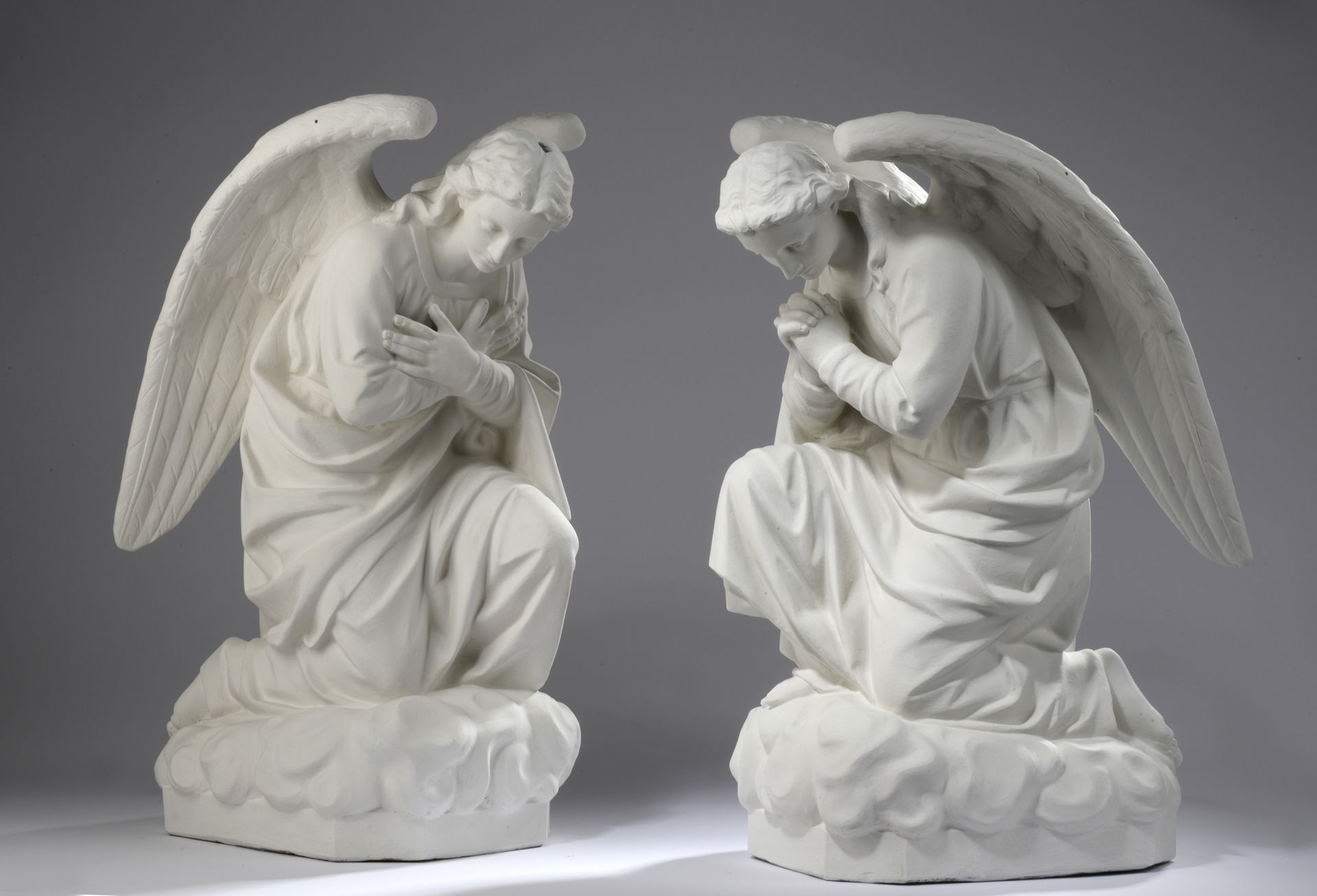 Null Travail FRANÇAIS du XIXe siècle 
Deux anges en prière
Paire d’épreuves en t&hellip;