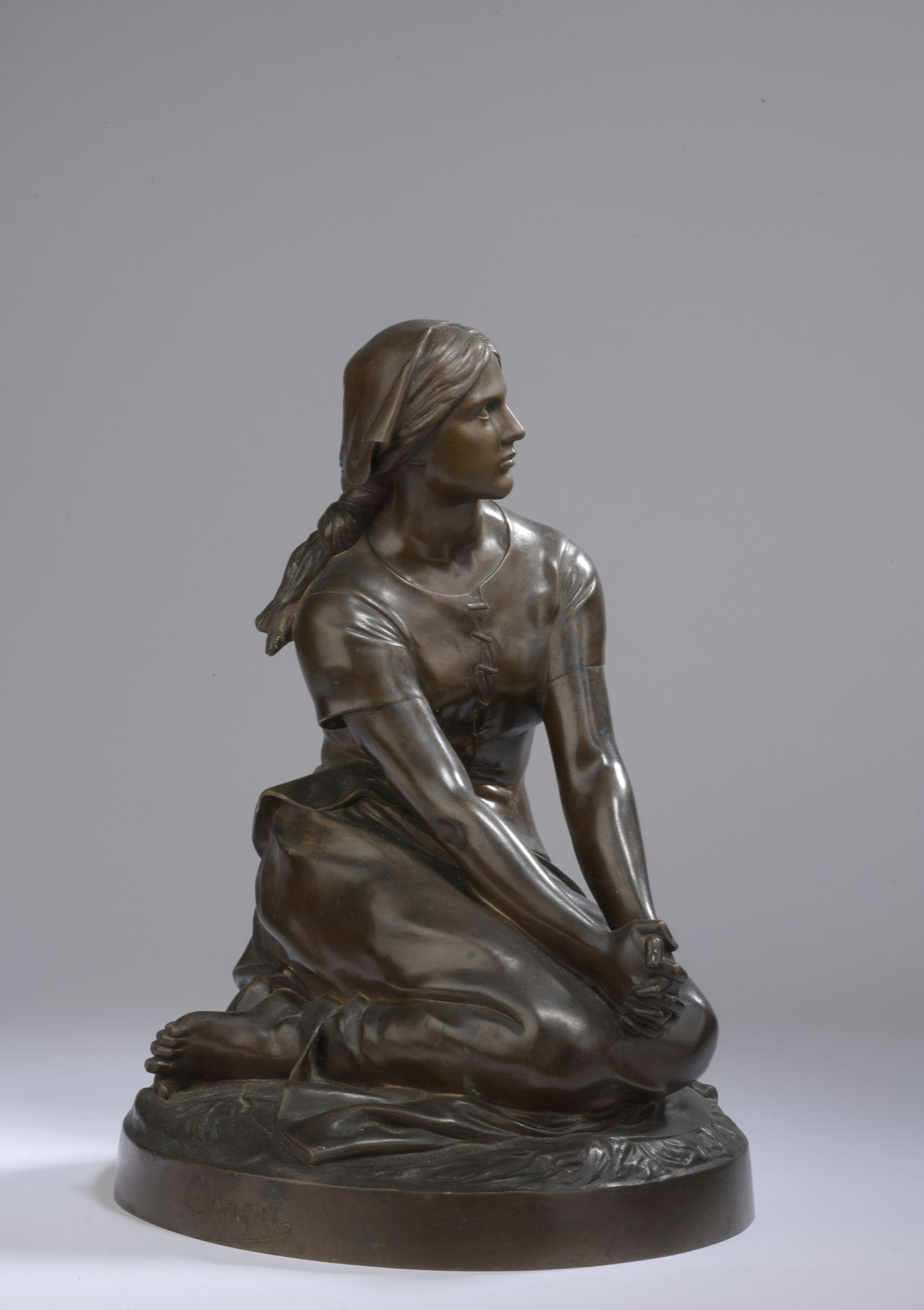 Null Henri CHAPU (1833-1891)
Jeanne d’Arc à Domrémy 
Épreuve en bronze à patine &hellip;