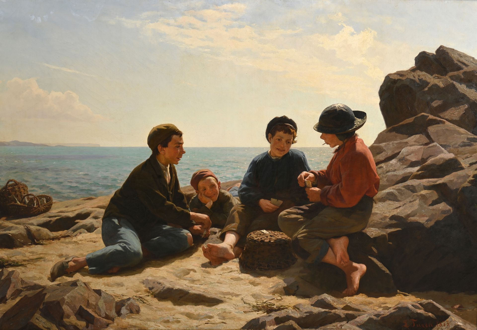Null Laurits TUXEN (1853-1927)
Jeunes pêcheurs jouant aux cartes sur la plage (p&hellip;