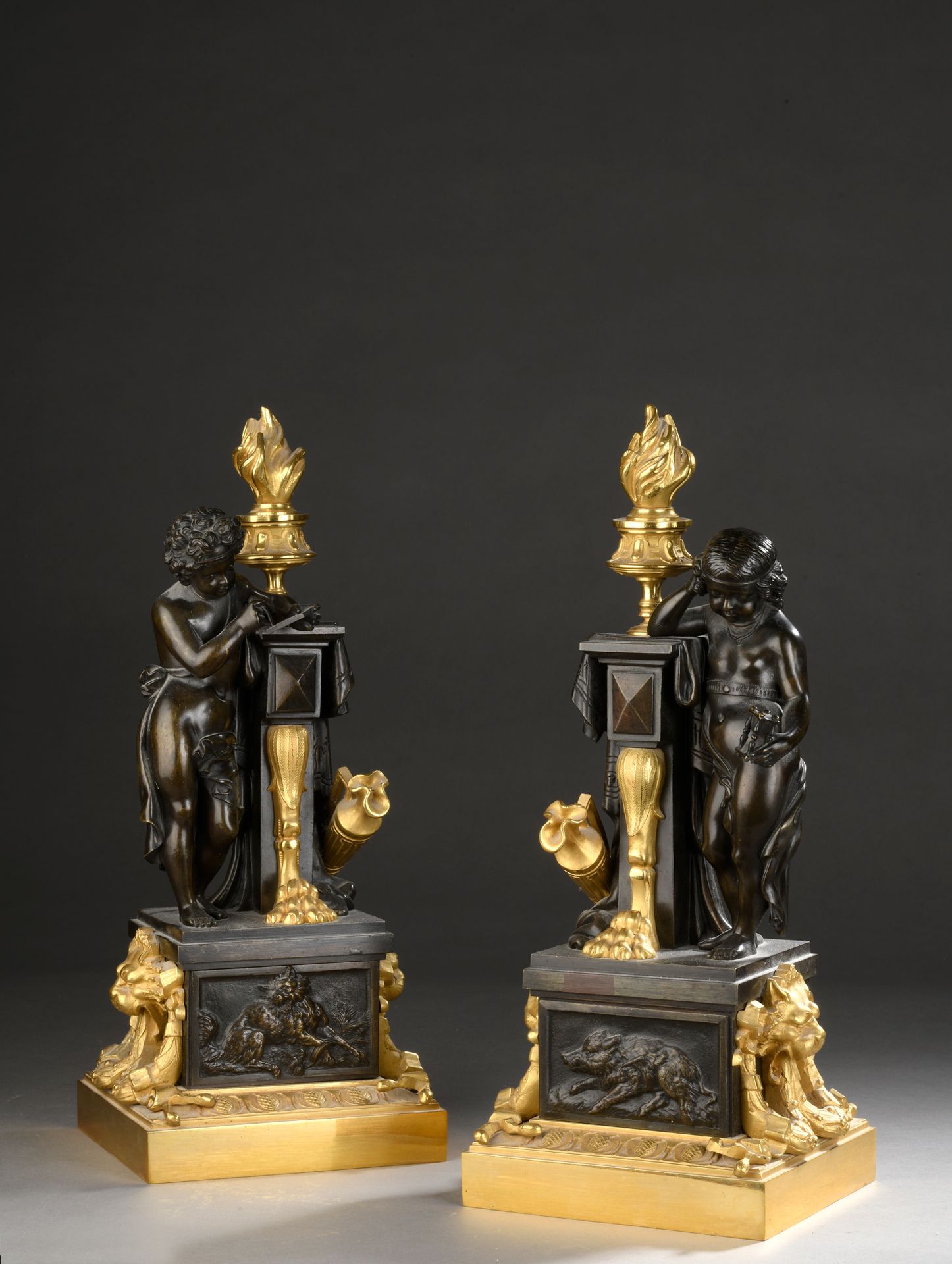 Null École FRANÇAISE du XIXe siècle
Figures allégoriques
Paire de bronze et bron&hellip;