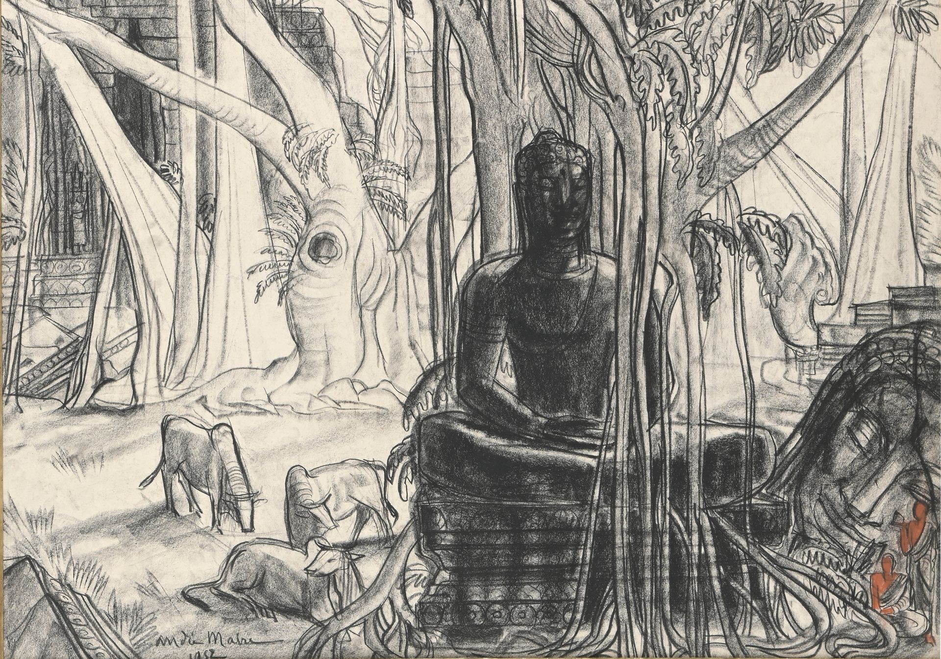 Null André MAIRE (1898-1984)
Deux moines devant une statue de Bouddha, Angkor 19&hellip;