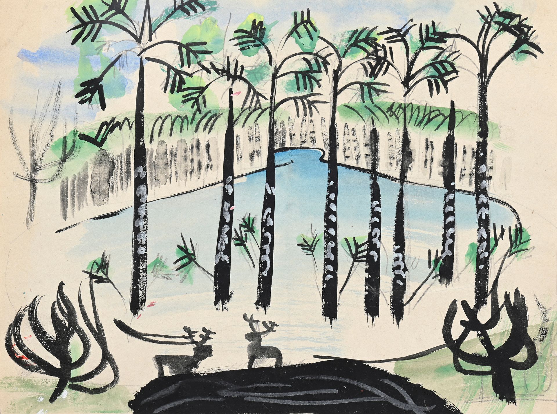 Null Fernand LÉGER (1881-1955)
Deux cerfs devant un étang, Projet de décor pour &hellip;