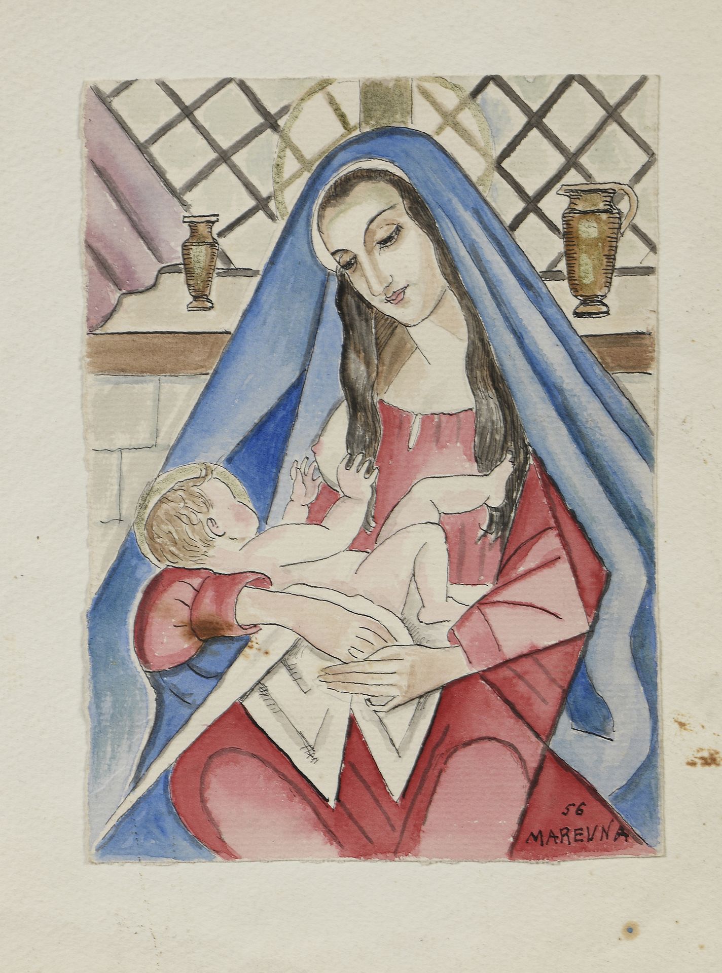 Null Maria VOROBIEFF dite MAREVNA (1892-1984)
Vierge à l’Enfant, 1956
Aquarelle &hellip;