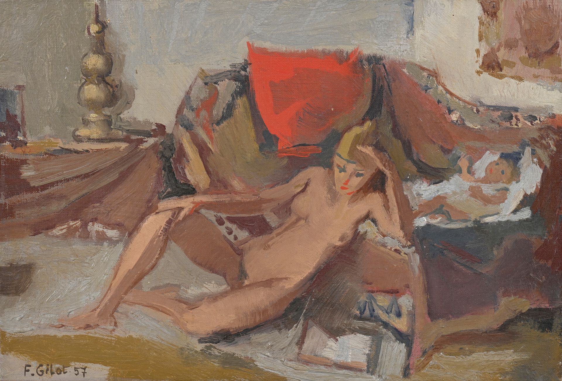 Null Françoise GILOT (1921-2023) 
L’artiste et sa fille, 1957 
Huile sur toile. &hellip;