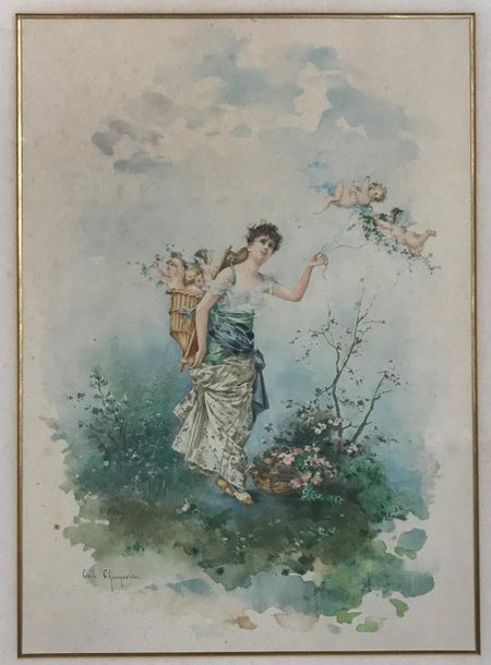 Null Cécile Delphine GAUDEZ-CHENNEVIERE (1851-?)
Femme et angelots
Aquarelle sur&hellip;