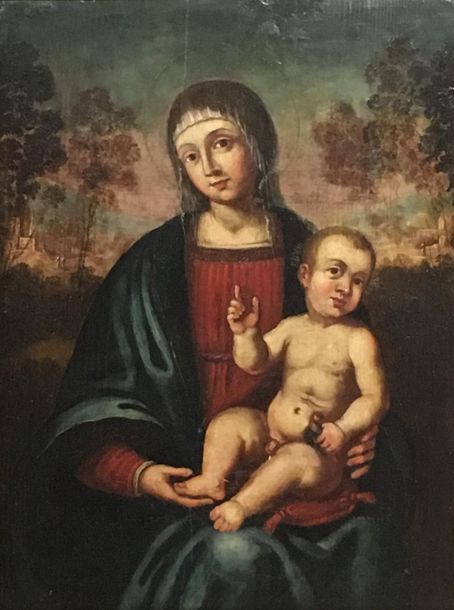 Null Ecole italienne du XVIIème siècle 
Vierge à l'Enfant
Huile sur panneau
55 x&hellip;