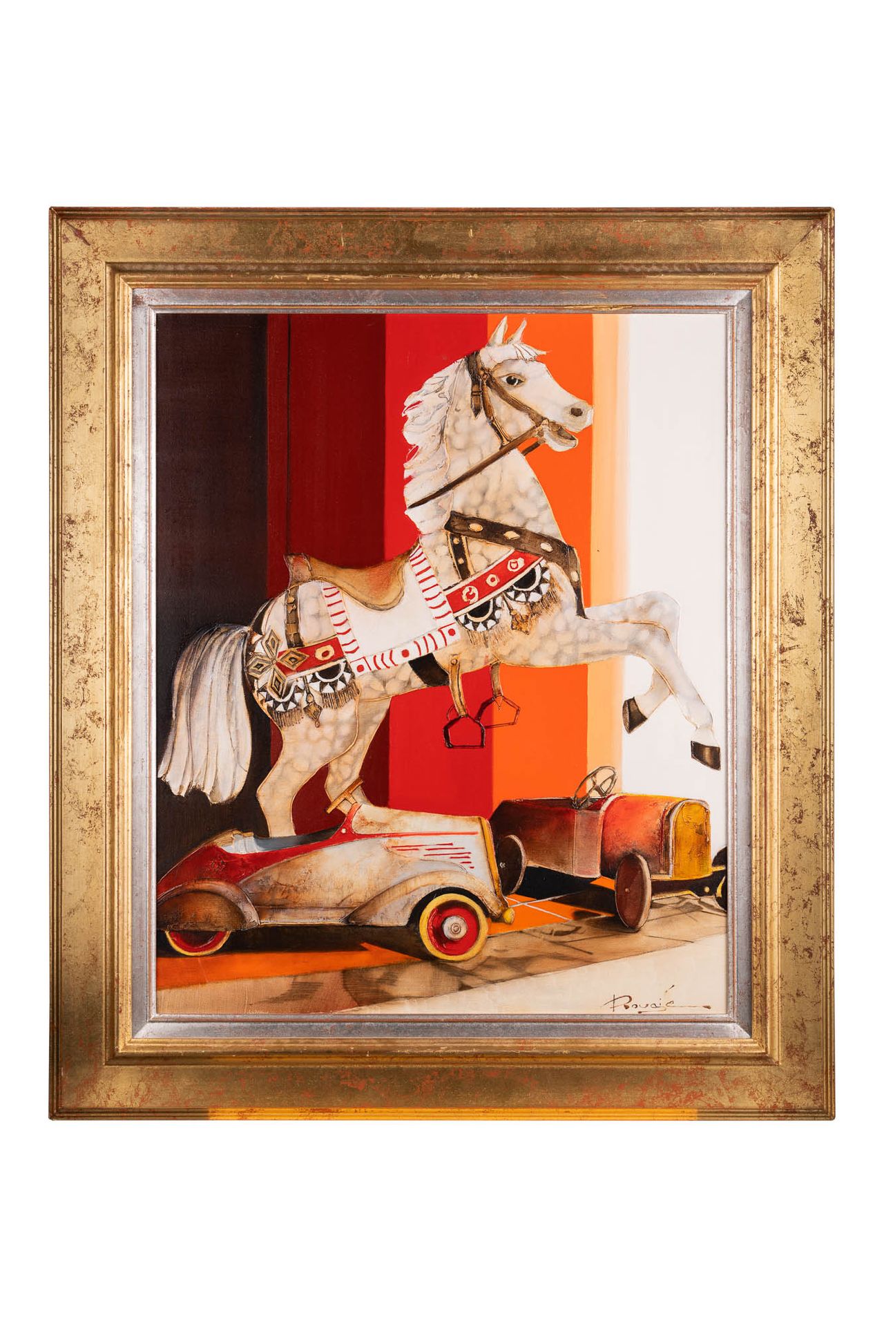 Null 
	Joël ROUGIE (1957)

On horseback or in a car

Oil on canvas signed lower &hellip;