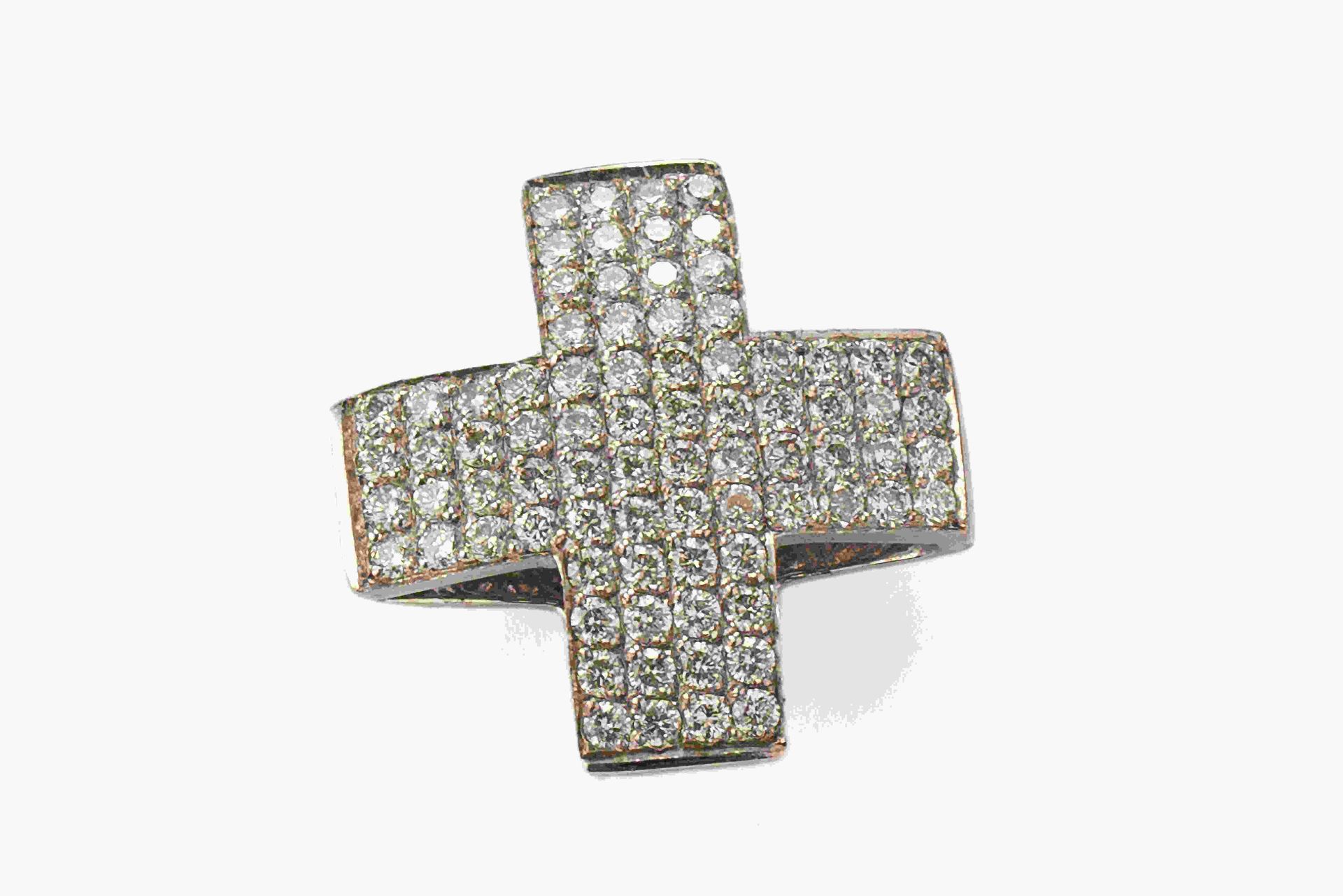 Null 
	Anhänger aus 750er Weißgold in Form eines mit Diamanten besetzten Kreuzes&hellip;