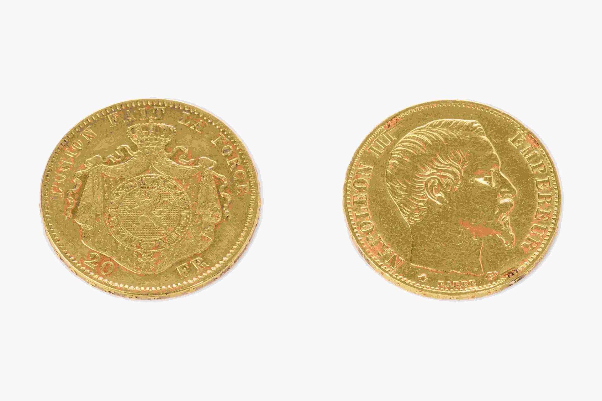 Null 
	一枚20法郎的拿破仑金币，1856年。重量：6.43克。一枚20法郎的金币拉丁联盟利奥波德二世，1877年。重量：6.42克。

由安纳西的TJ提&hellip;