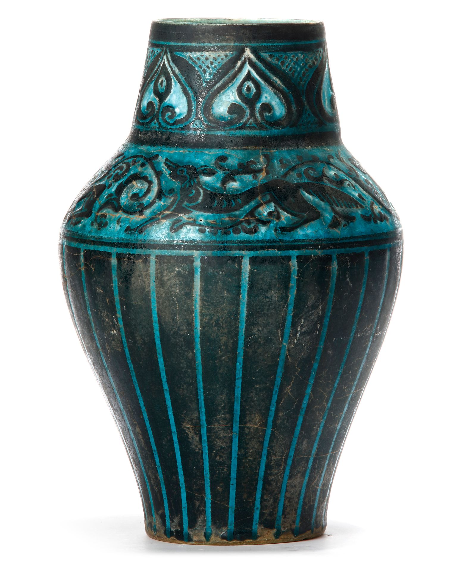 A FINE KASHAN SILHOUETTE-WARE POTTERY VASE, PERSIA, LATE 12TH CENTURY Of baluste&hellip;