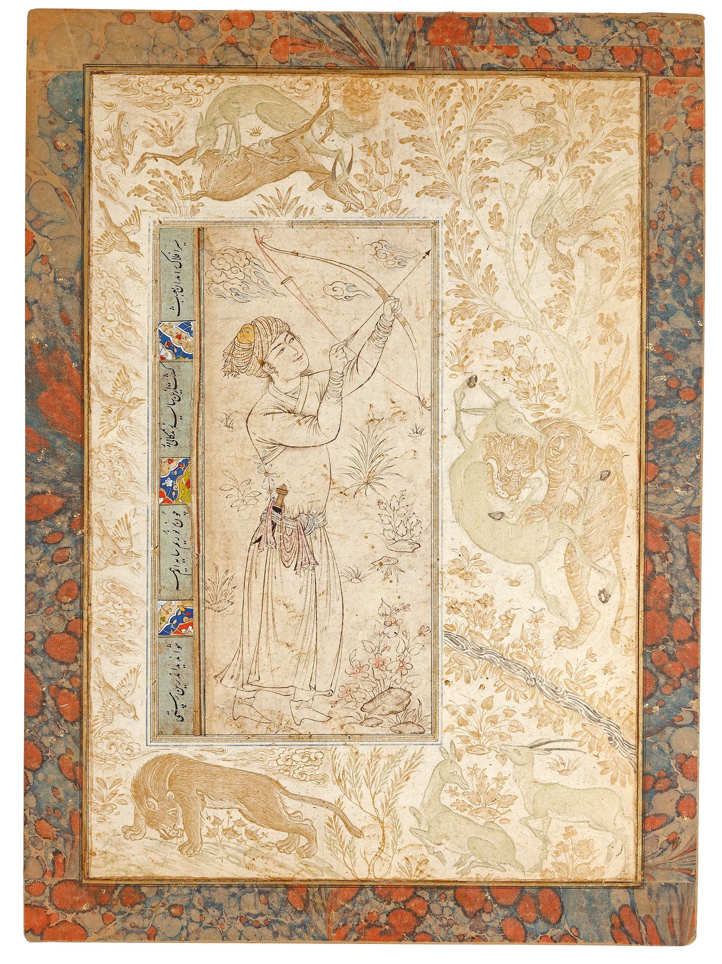 A MINIATURE OF A YOUTH HOLDING A BOW AND ARROW, SAFAVID, PERSIA, 17TH CENTURY In&hellip;