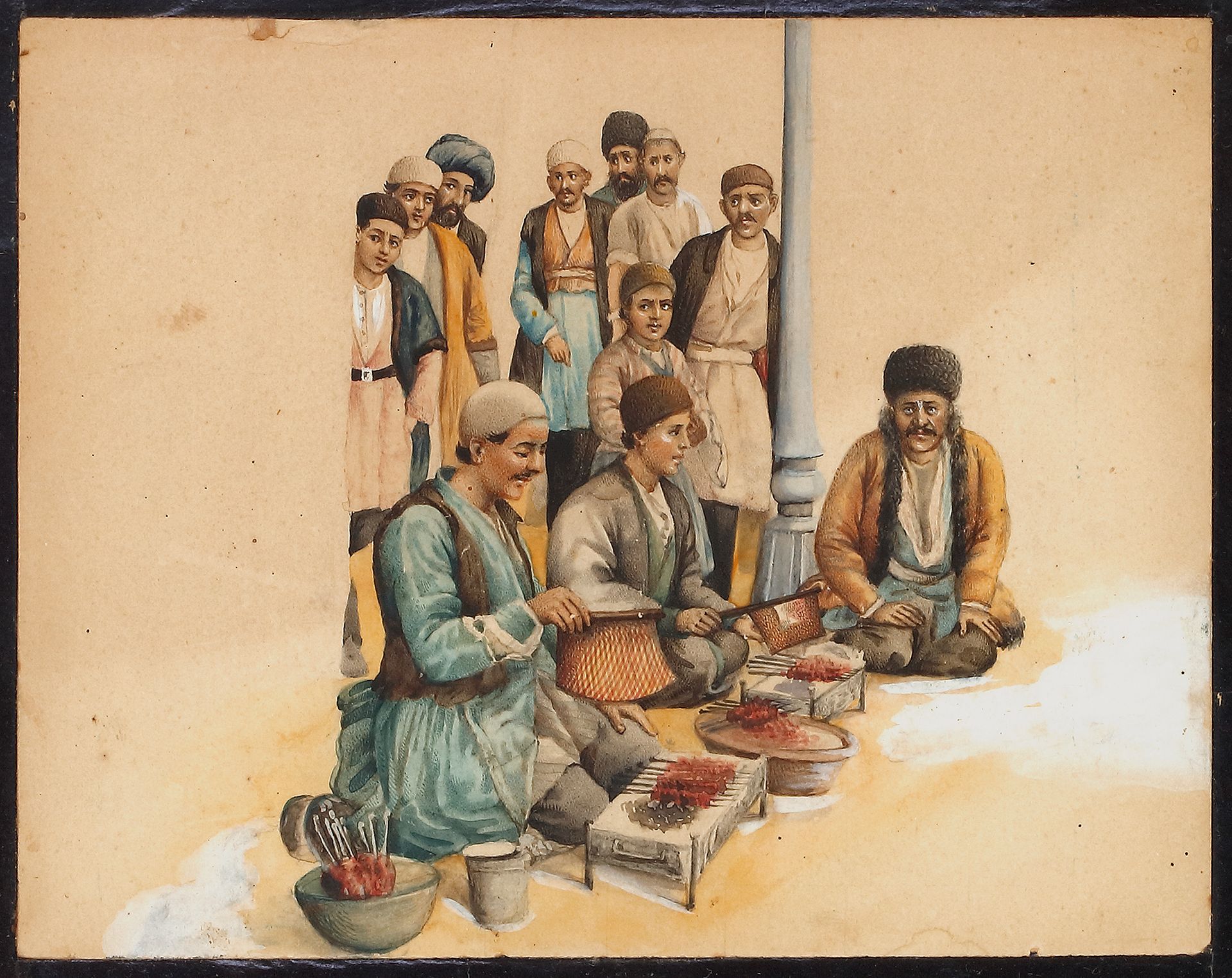 ROASTING ON THE MARKET, QAJAR, IRAN, 19TH CENTURY Pittura

16,5 cm. Per 20,5 cm.