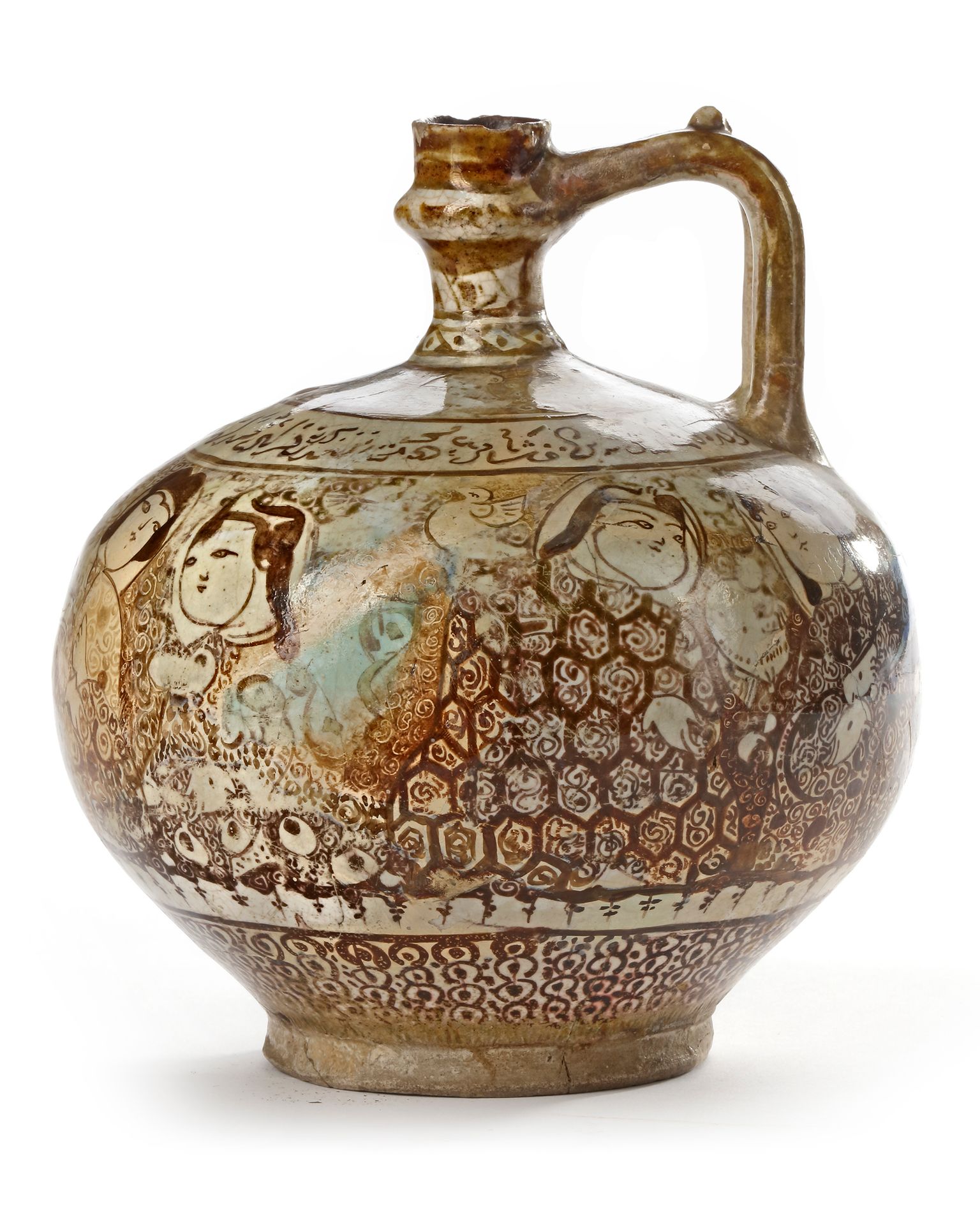 A KASHAN LUSTRE POTTERY EWER, CENTRAL PERSIA, CIRCA 1200 Le corps sphérique repo&hellip;