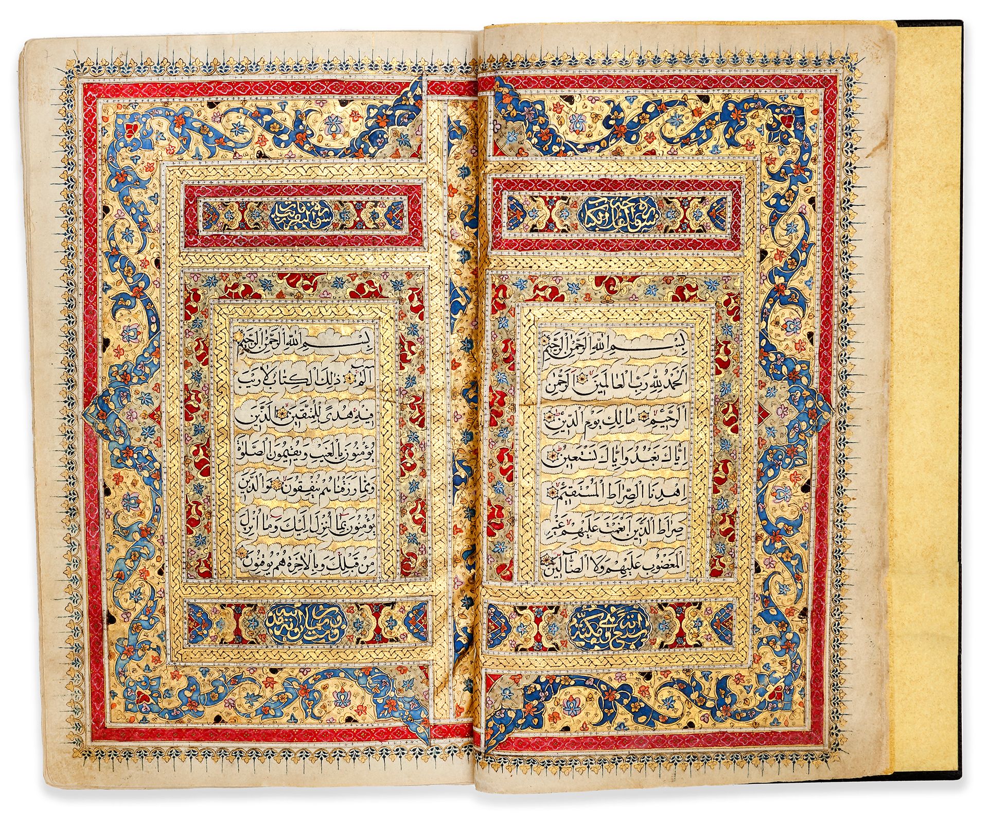 AN ILLUMINATED QAJAR QURAN BY JA'FAR AL-NARDI, DATED 1240 AH/1824 AD 纸质阿拉伯文手稿，每对&hellip;