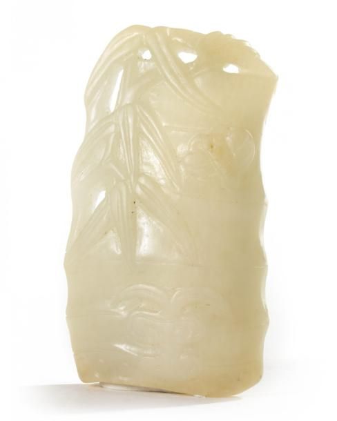 A Chinese pale celadon jade carving of bamboo The piece is carved and pierced as&hellip;