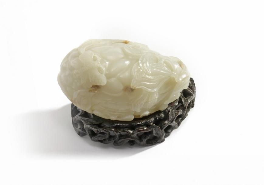 A Chinese white jade 'bitter melon' box and cover The box is carved overall in t&hellip;