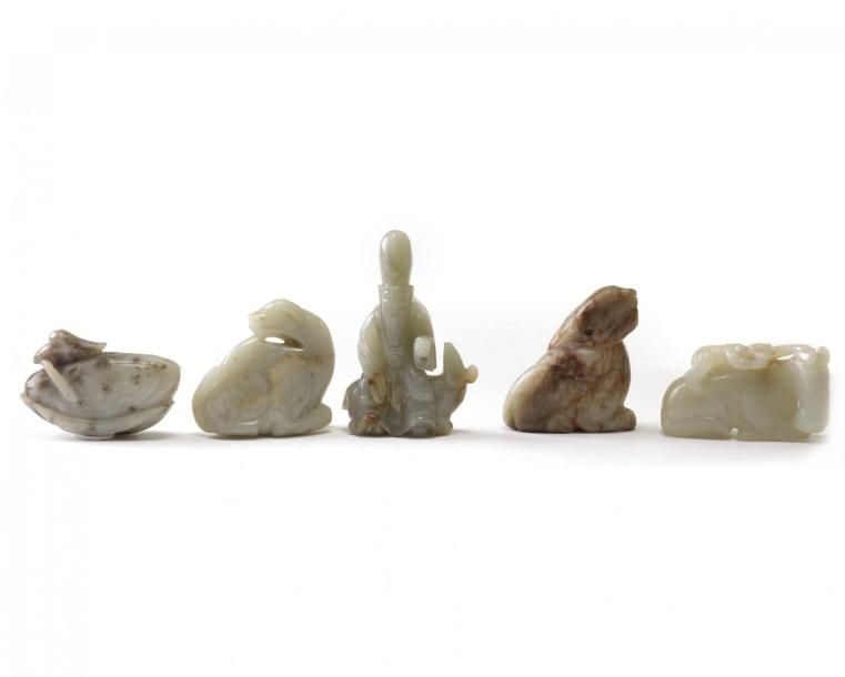 A group of five Chinese jade carvings The group comprises: a celadon jade carvin&hellip;