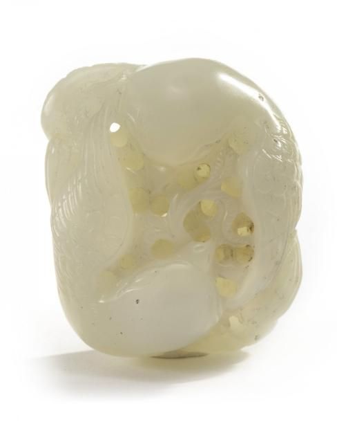 A Chinese white jade 'twin birds' group The piece is carved and pierced in the r&hellip;