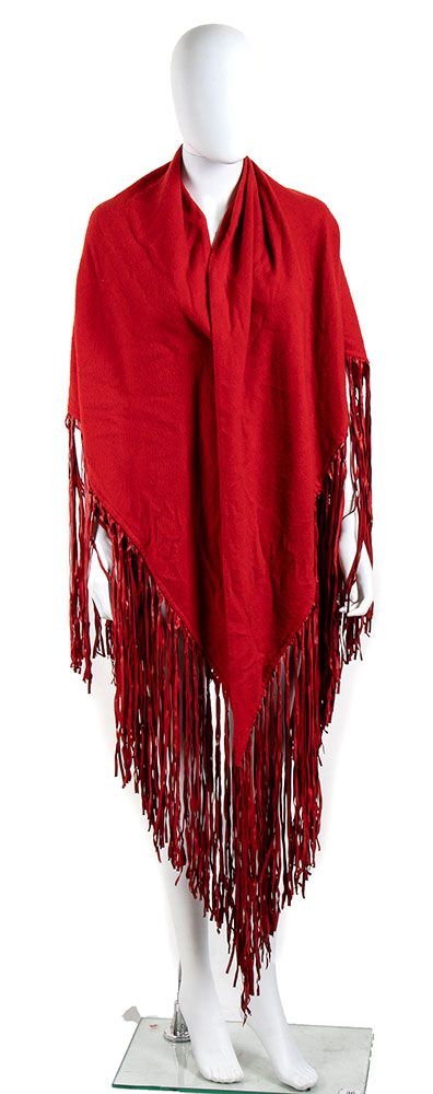 Null HERMES

WOOL AND CASHMERE SHAWL

80s
 Red wool and cashmere leather fringed&hellip;