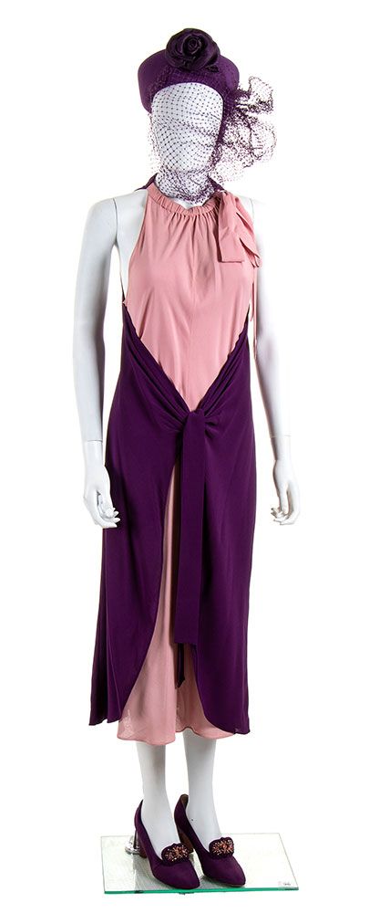 Null MILA SCHÖN ALTA MODA

DRESS AND JACKET

1981 ca
 Purple and pink silk crepe&hellip;
