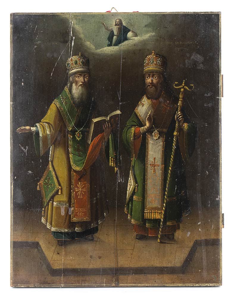 Null 达尔马提亚圣徒西里尔和美多迪乌斯的圣像 - 19世纪

木质蛋彩画，描绘了圣徒西里尔（生于康斯坦丁，826-869）和美多迪乌斯（815-885），两&hellip;