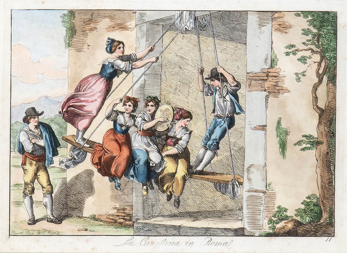 Null BARTOLOMEO PINELLI (罗马，1781 - 1835)

《罗马的卡诺菲娜》，1815
纸上水彩蚀刻画，22 x 30 cm
下面有签&hellip;