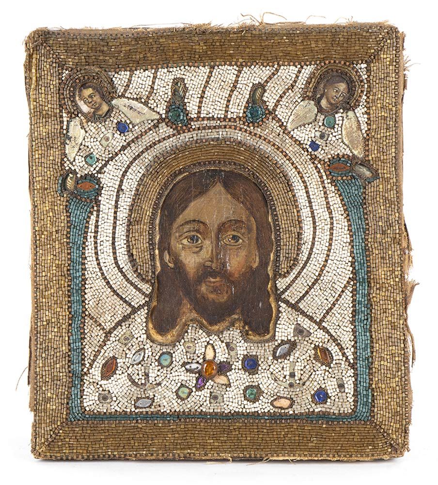 Null 威尼托-克里特人的基督面像"- 19世纪

木头上的蛋彩画，穆拉诺玻璃珠的里扎（威尼斯）。尺寸为32 x 27.5厘米。出处：Herbette收藏-P&hellip;