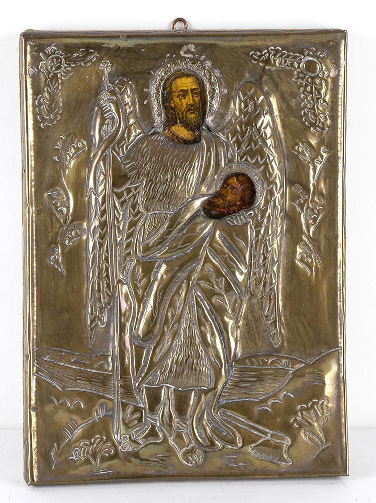 Null 施洗者圣约翰的圣像 - 20世纪

蛋彩画在木头上，带有金属光泽，描绘了施洗者圣约翰的福音。尺寸为25.5 x 18.5 x 2厘米。作品状态分级。*&hellip;