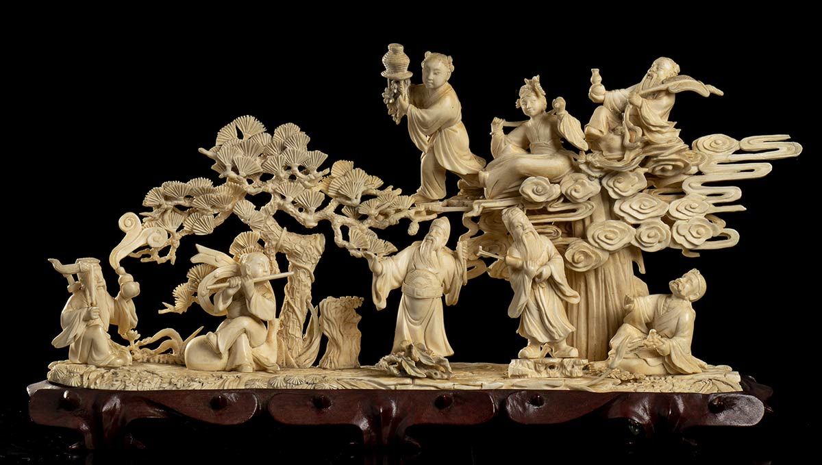 AN IVORY GROUP WITH IMMORTALS AN IVORY GROUP WITH IMMORTALS

China, early 20th c&hellip;
