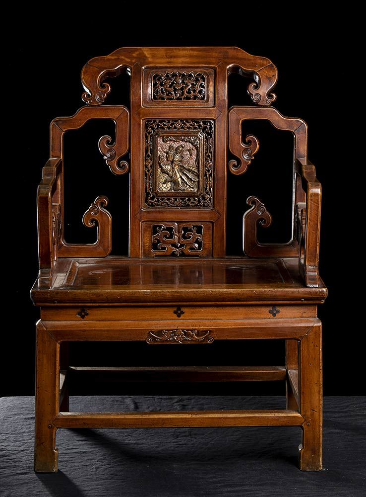 A SMALL CARVED WOOD ARMCHAIR A SMALL CARVED WOOD ARMCHAIR 

China, early 20th ce&hellip;