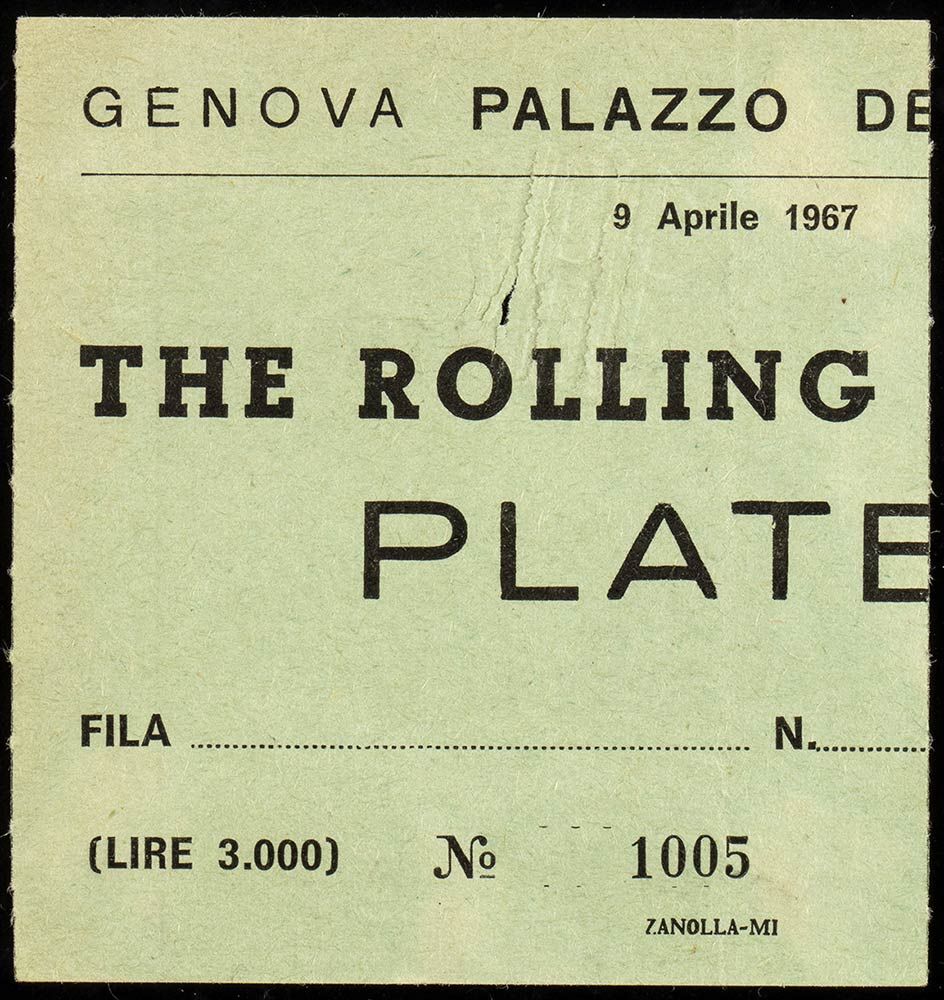 The Rolling Stones: Genoa concert ticket, April 9, 1967 Coupon du billet du conc&hellip;