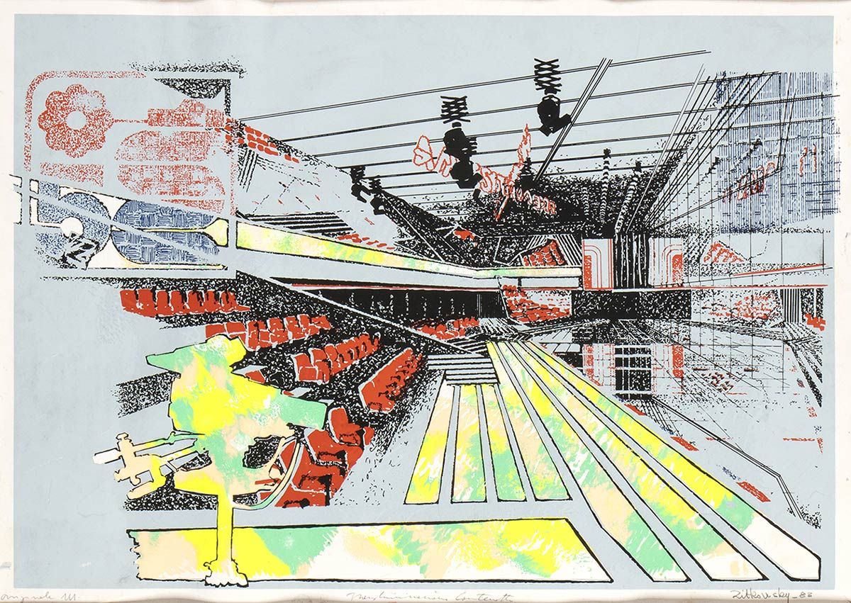 ZITKOWSKY: Canale 5 Original scenography for a 1983 CANALE 5 study, mixed media &hellip;