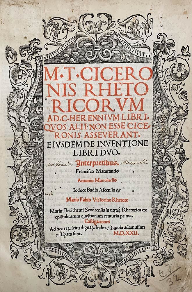 MARCUS TULLIUS CICERO: Rhetoricorum Ad Herennium, Venezia, Bernardino De Vitali,&hellip;