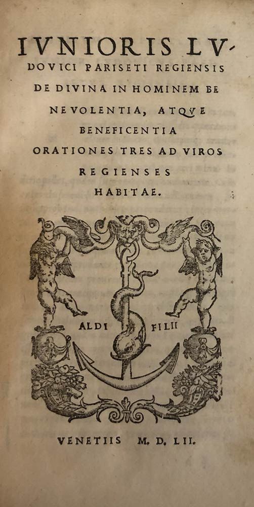 LUDOVICUS PARISETUS: De Divina In Hominem Benevoelntia, Venezia, Aldii Filii, 15&hellip;