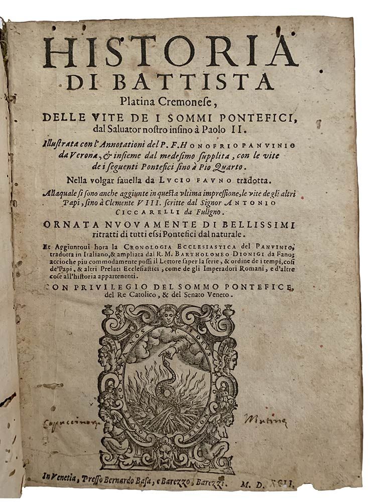 PLATINA GIOVANNI BATTISTA: Historia Di Giovanni Battista Platina … Delle Vite, V&hellip;