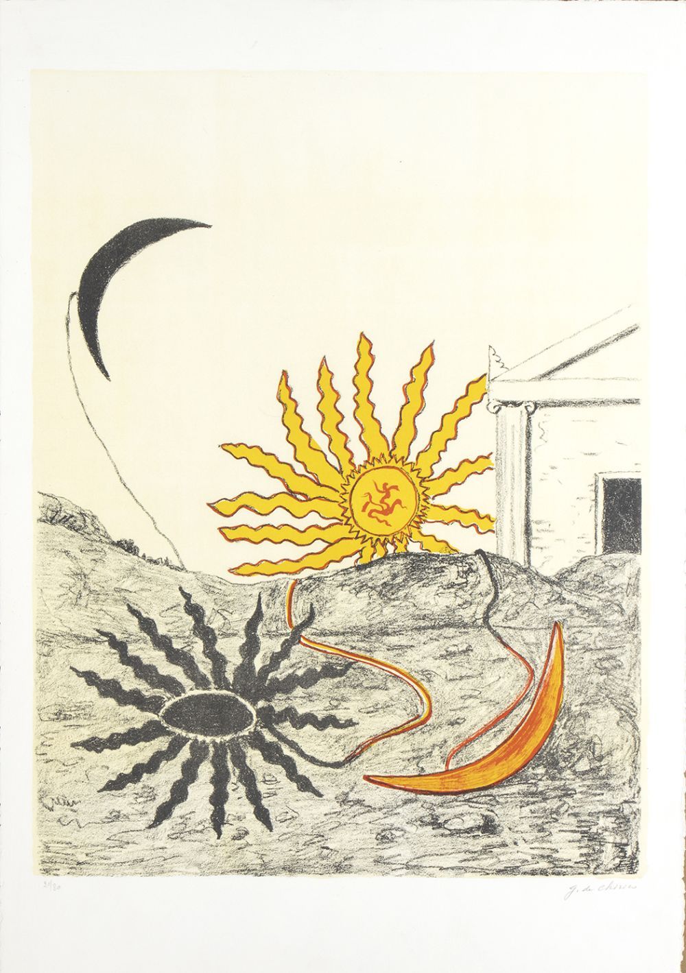 GIORGIO DE CHIRICO (Volo, 1888 - Rome, 1978): Sole spento e luna crescente, 1969&hellip;