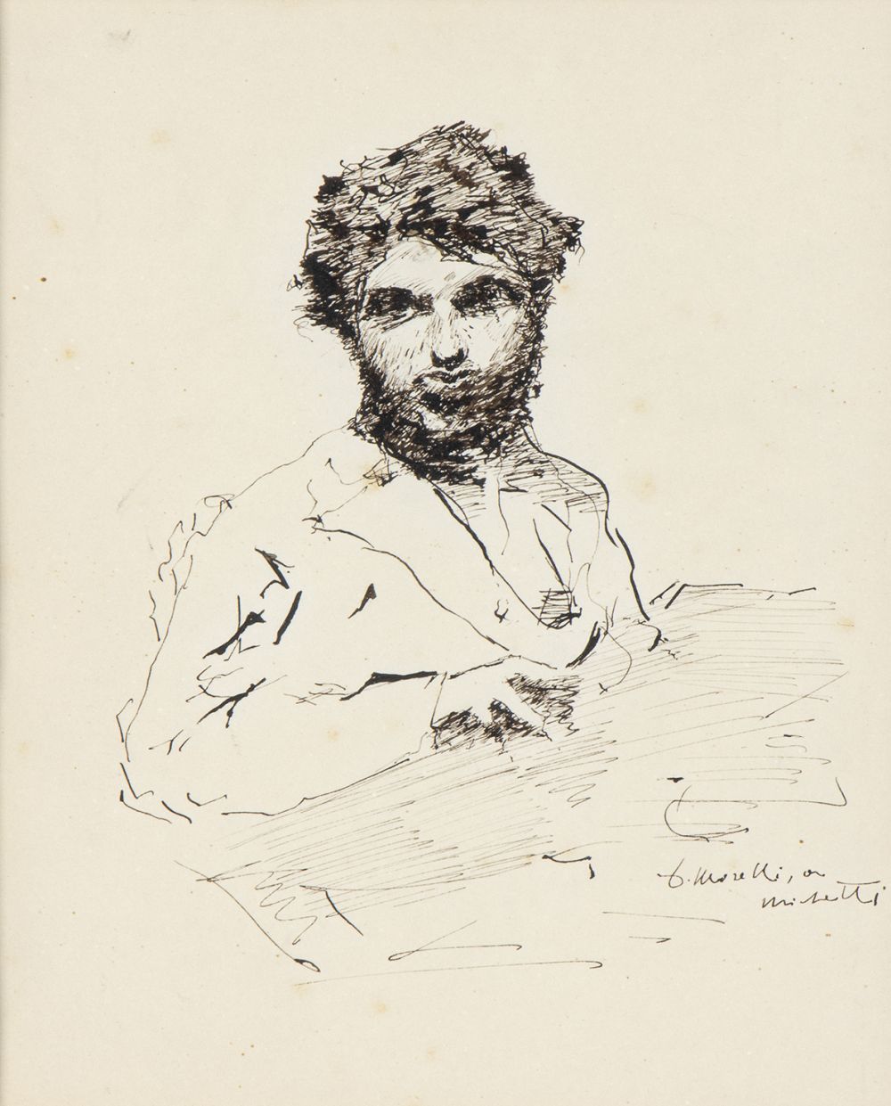 DOMENICO MORELLI (Naples, 1823 - 1901): Man portrait 多梅尼科-莫雷利（那不勒斯，1823-1901）。
男&hellip;
