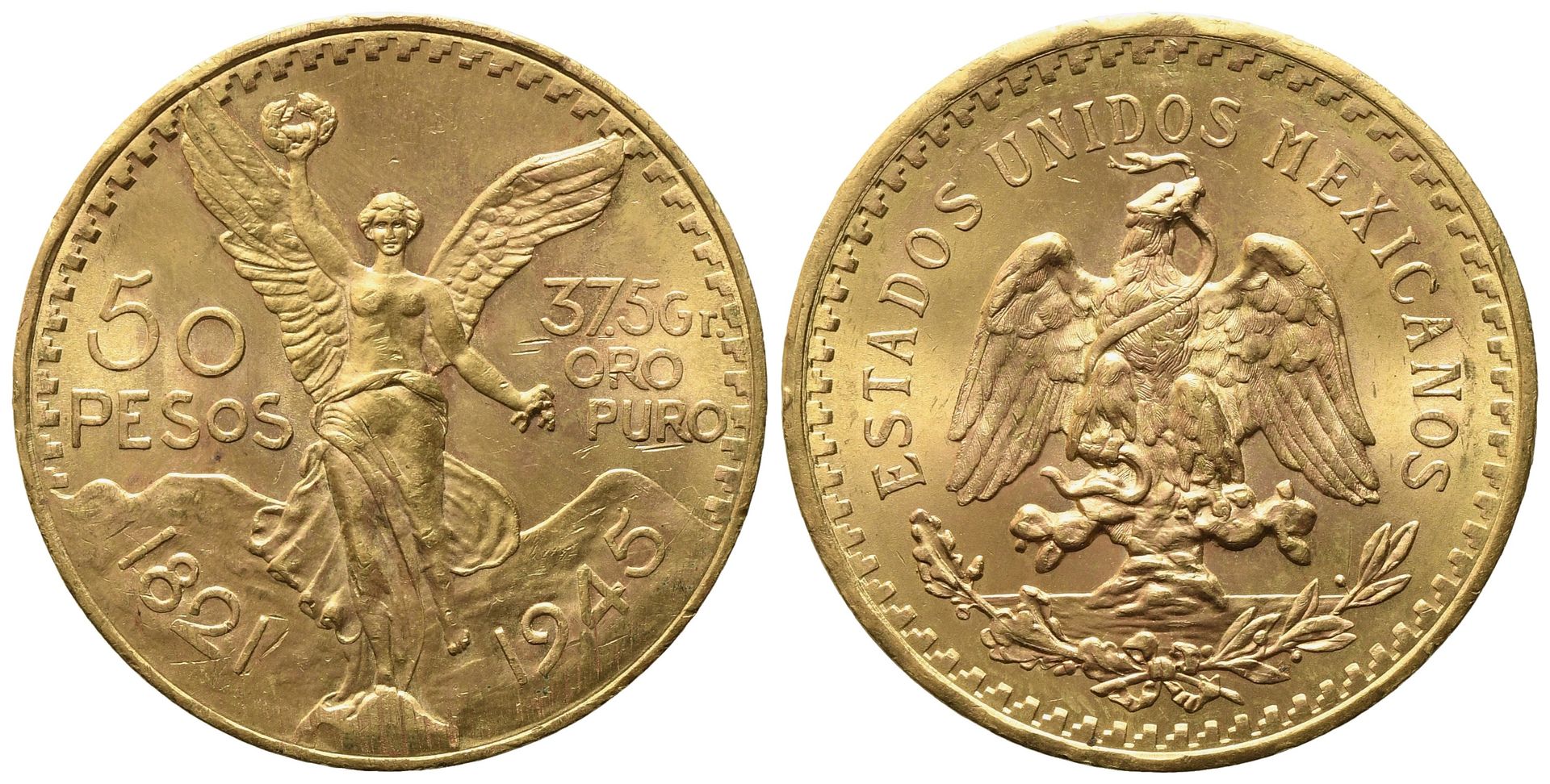 Null MEXIQUE. 50 pesos 1945. Au titre 900 (41,66 g, dont 37,50 g d'or pur). QFDC