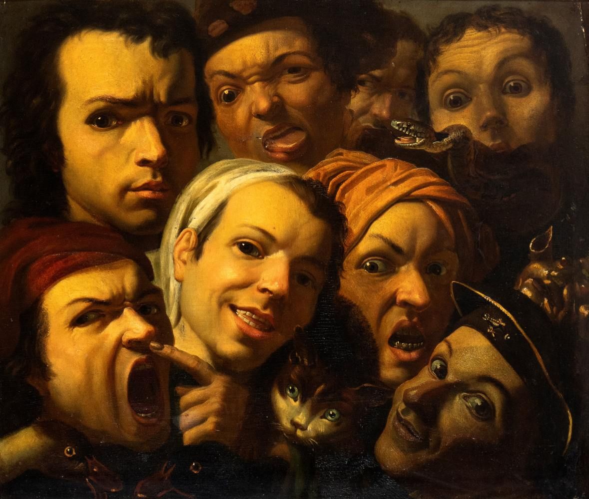 Artista napoletano, XVIII secolo 那不勒斯艺术家，18 世纪 人物头像研究（The Deadly Sins） 面板油画，cm.4&hellip;