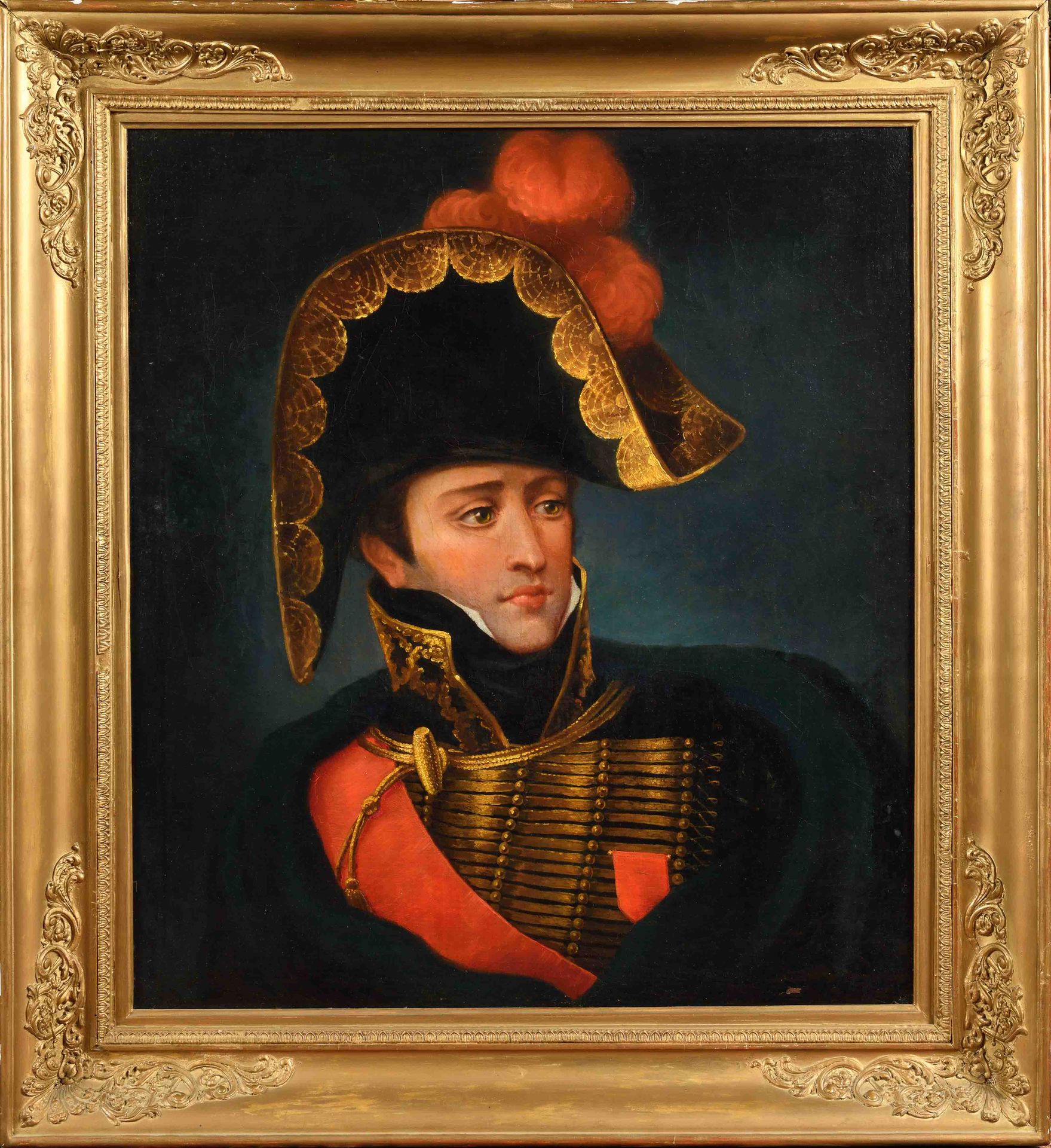 Null 19世纪法国学派，以GROS男爵的名字命名

"穿着轻骑兵将军制服的福尼尔-萨洛韦兹将军"。

布面油画（内衬，小事故）。

71 x 61 厘米

&hellip;