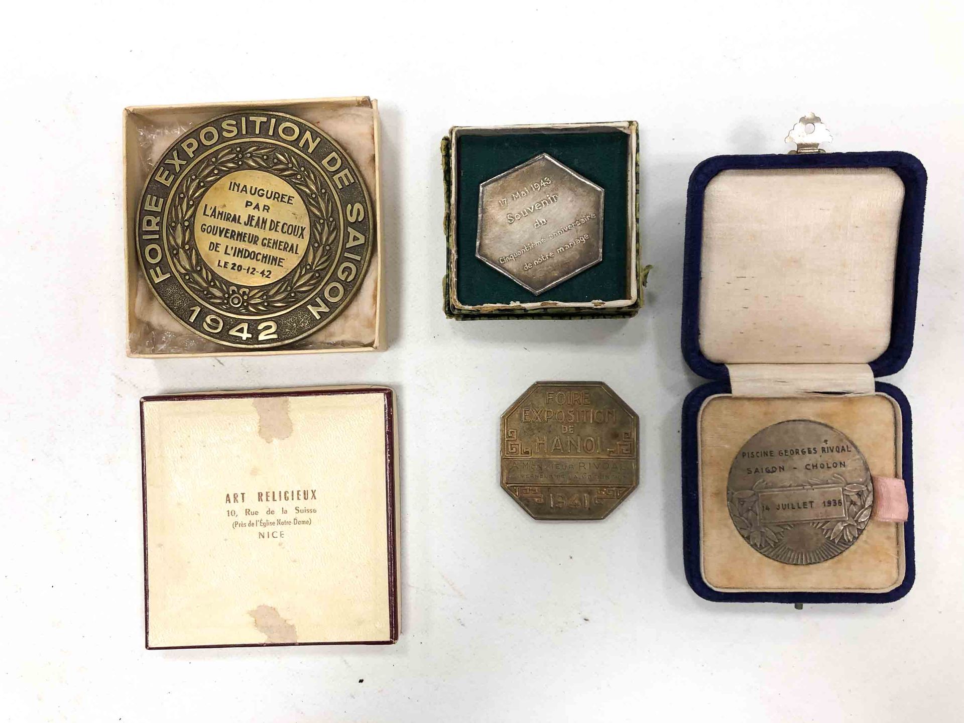 Null Set of 4 medals and tokens, from Mr Rivoal, resident of Tonkin, including :&hellip;