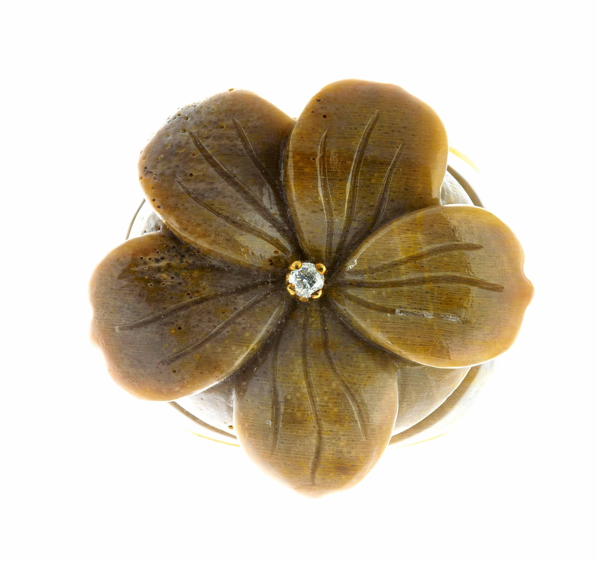 Null Bague fleur en or et pierre dure centrée d’un brillant - Poids brut : 21 g