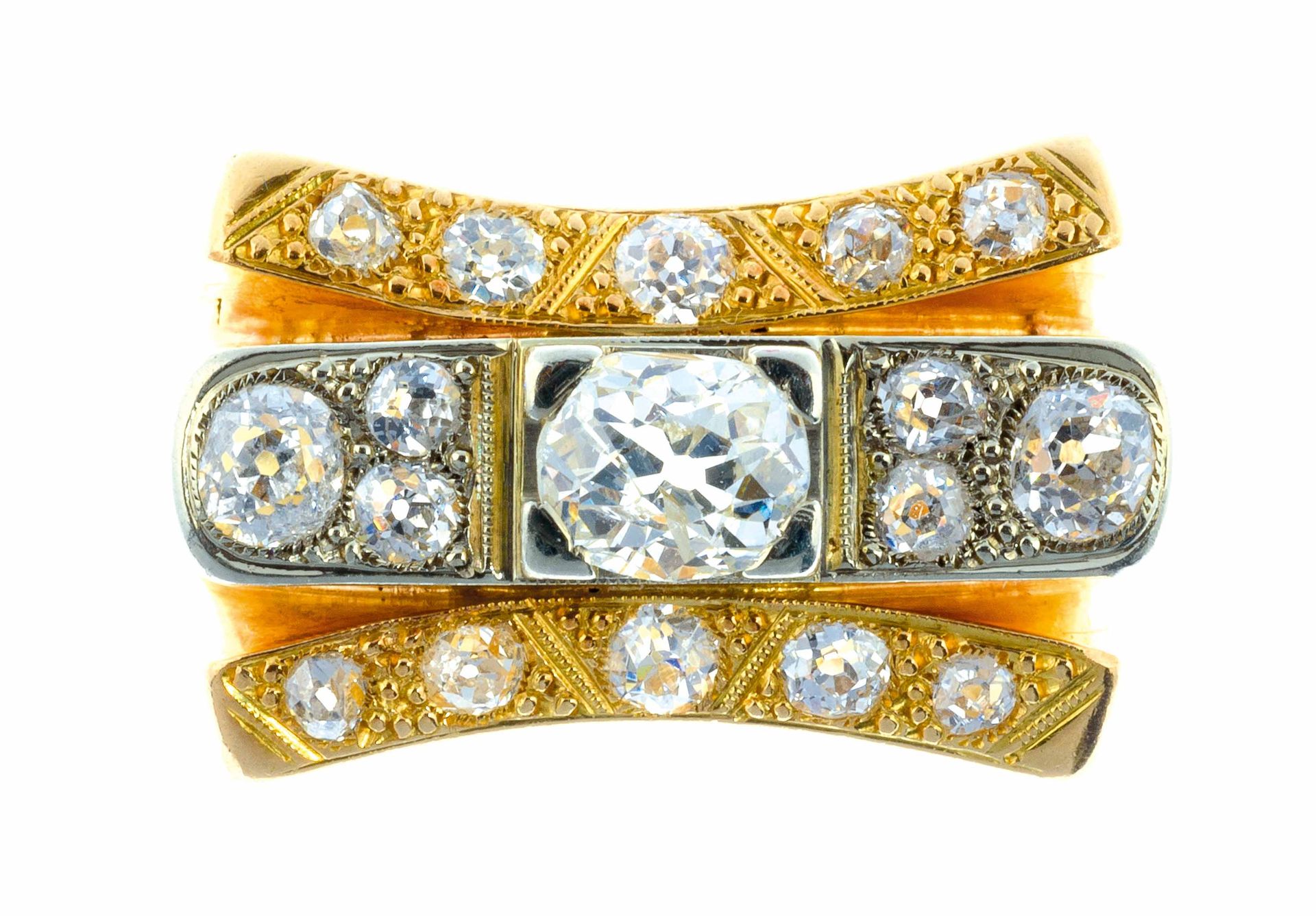 Null Zweifarbiger Goldring, besetzt mit einem Diamanten im Brillantschliff in de&hellip;