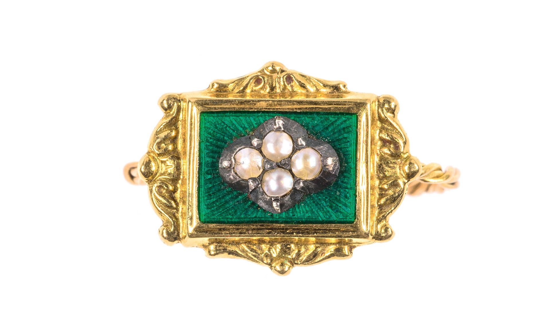 Null Enamelled gold ring with pearls - Gross weight: 1.8 g