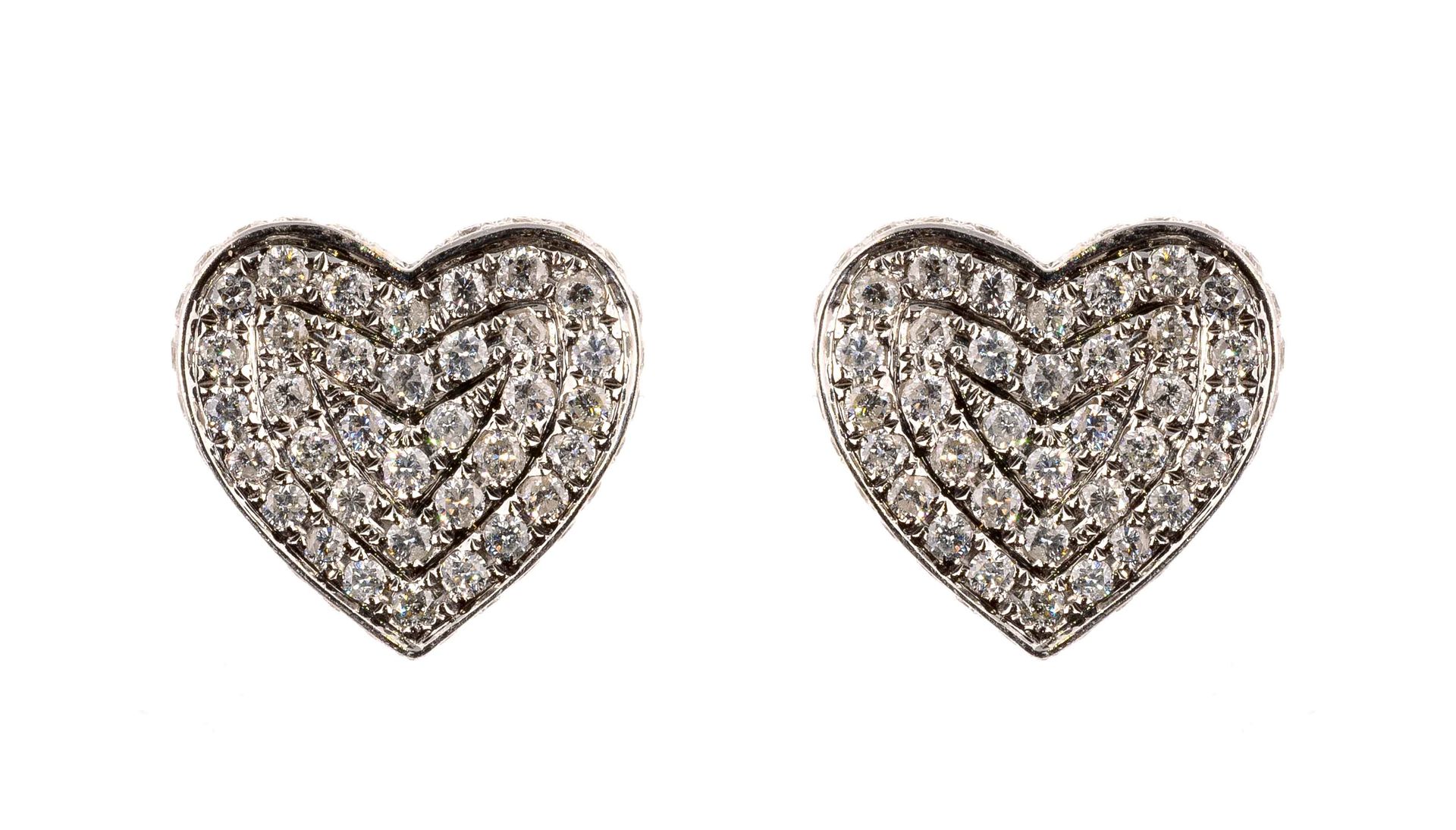 Null Par de pendientes de oro "corazón" con diamantes - Peso bruto: 4,9 g