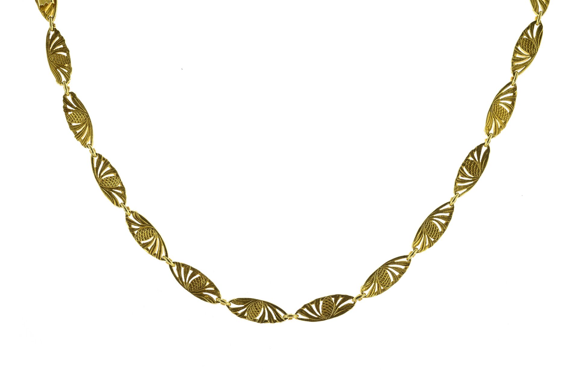 Null Jugendstil-Halskette aus Gold mit Tannenzapfenmotiven - 39,5 g